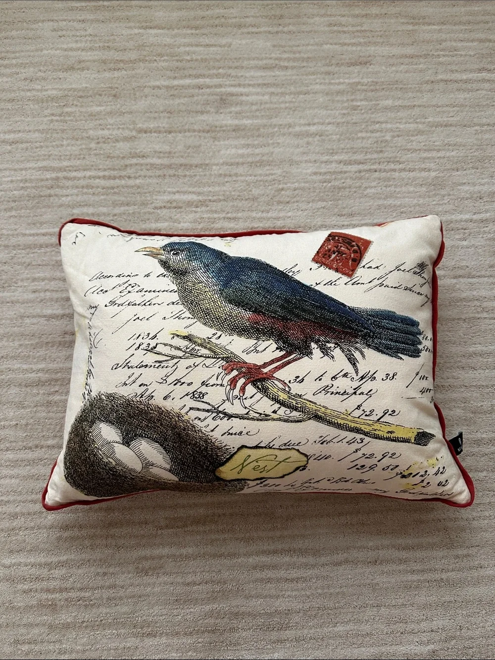 Newport Bird Nest Pillow Down Filled Zip Rectangle 15x20 French Country Cottage
